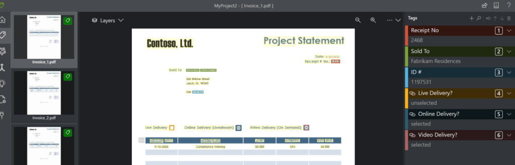 Screenshot of OCR software extracting data from an invoice.