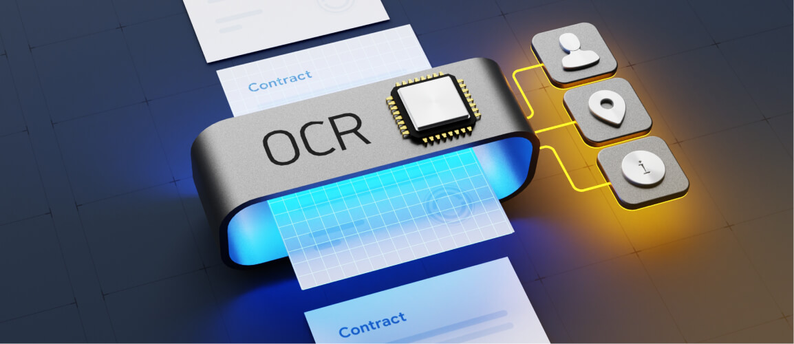 Illustration of OCR technology processing documents.